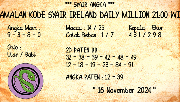 Prediksi Ireland Daily Million 21:00 WIB